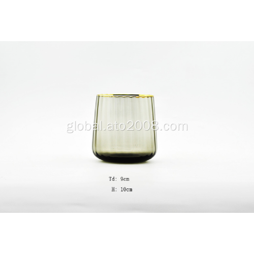 Hand Made Glasses With Gold Rim Smoky Gray Glass Tumblers Manufactory